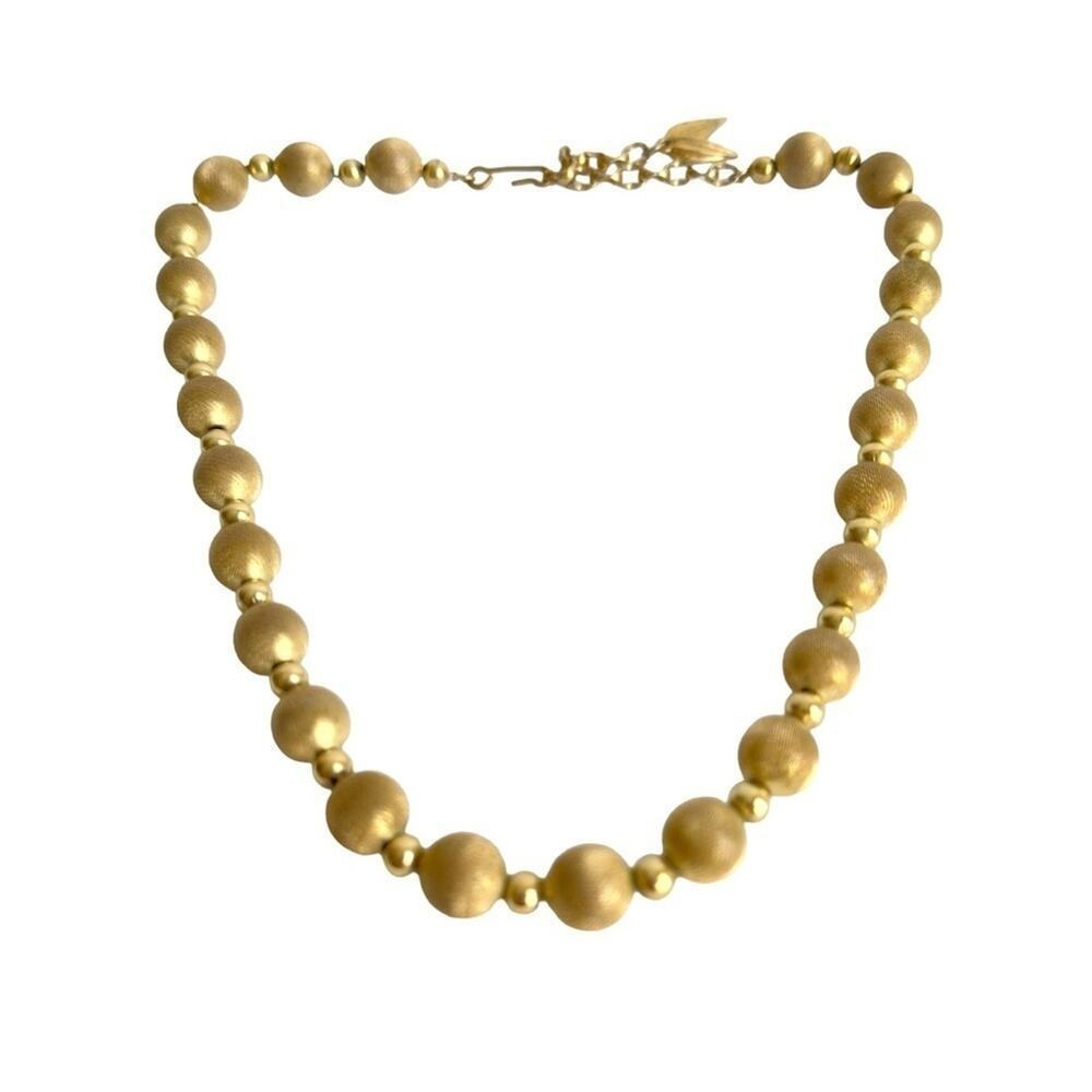 Whiting & Davis Mesh Bead Necklace‎ Gold Tone Metal Beaded Vintage 60s Retro 18”